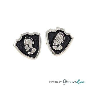 Vintage Roman Legionnaire Centurion Crenulated Shield Silver Tone Cufflinks